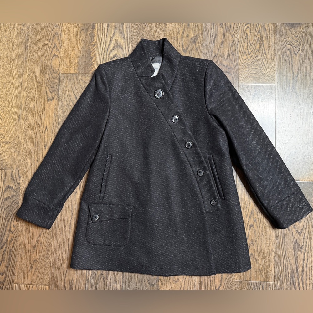 (NWOT) Cop.Copine Black Pea Coat with Button Detail